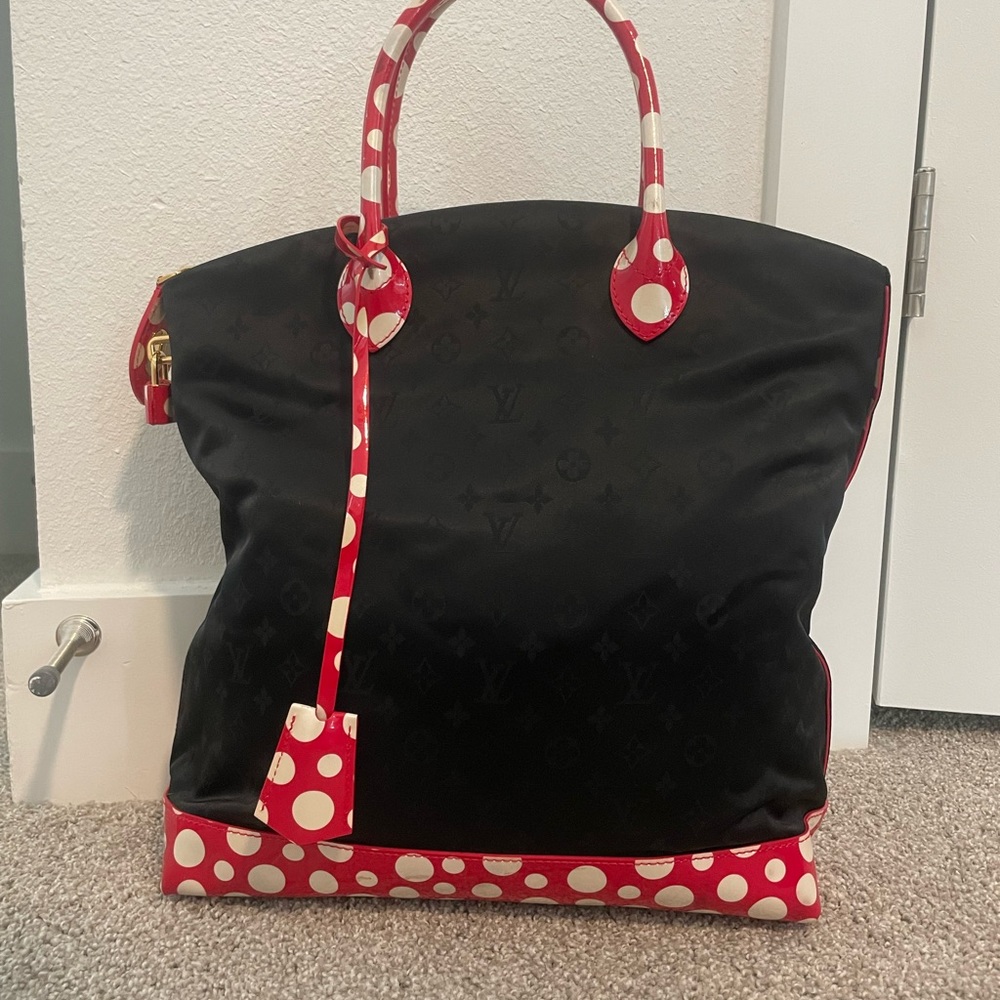 Louis Vuitton Black Tote with Red and White Polka Dot Trim